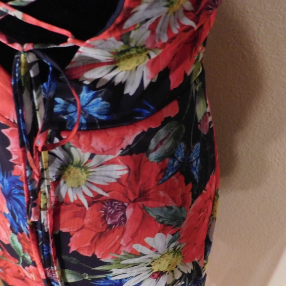 Red Blue and White HI Low Floral Dress - Picture 4 of 6